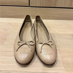 Chanel Beige Leather Ballet Flats